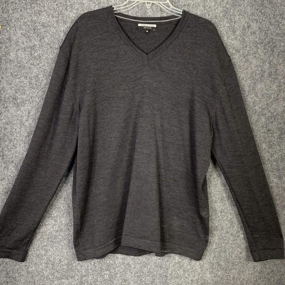 Marco Fiori Merino Wool V-Neck Sweater Men XL Charcoal Gray Made In Italy